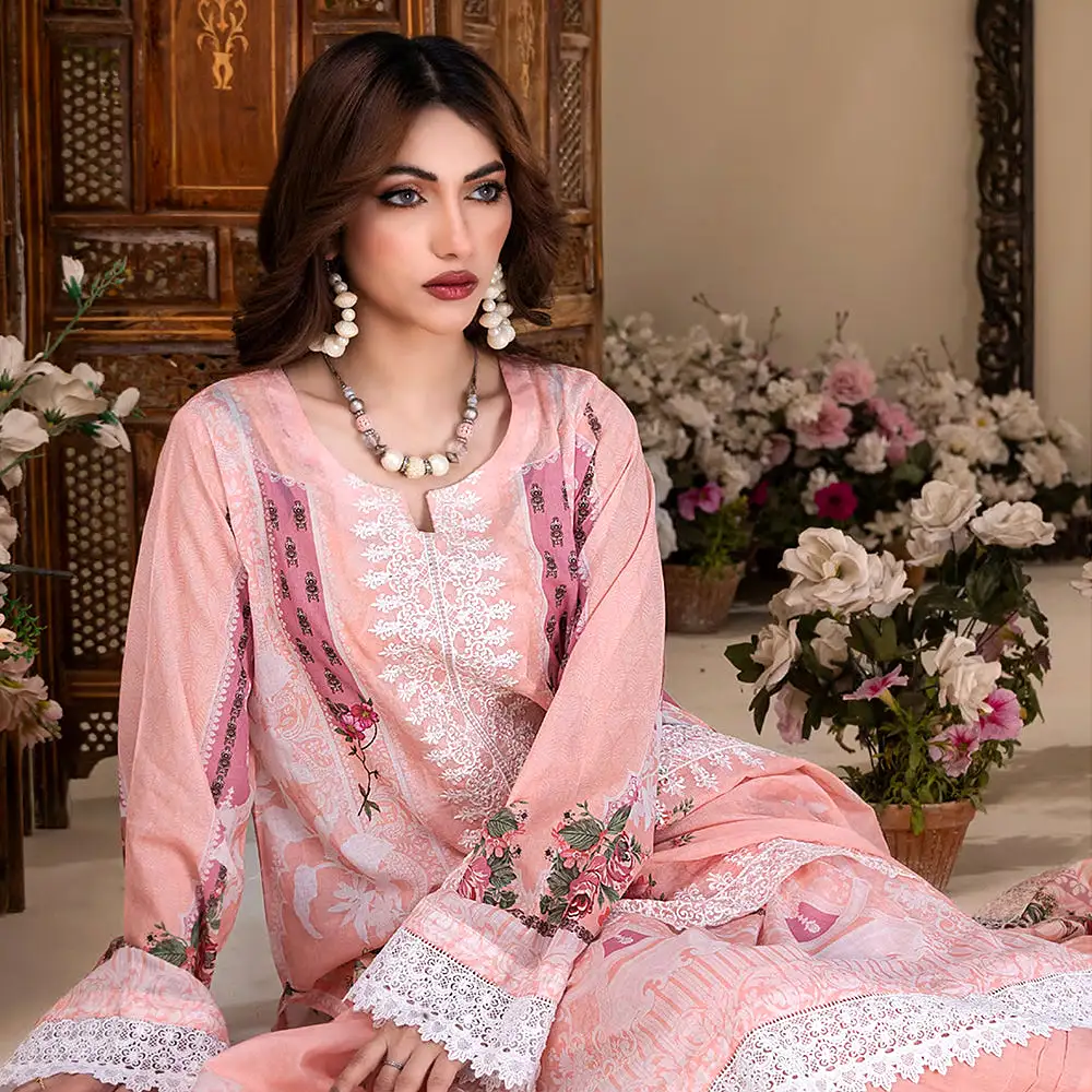 Ruby Lawn Printed Embroidered Unstitched 3Pcs Suit - 2