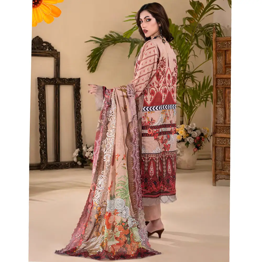 Ruby Lawn Printed Embroidered Unstitched 3Pcs Suit - 3