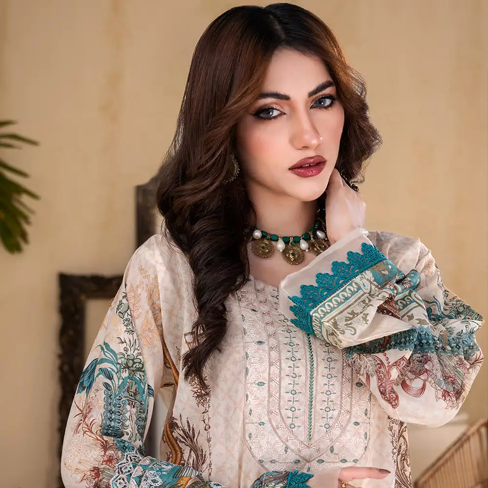 Ruby Lawn Printed Embroidered Unstitched 3Pcs Suit - 7