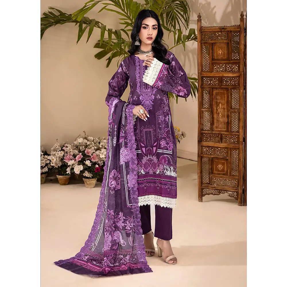 Ruby Lawn Printed Embroidered Unstitched 3Pcs Suit - 8