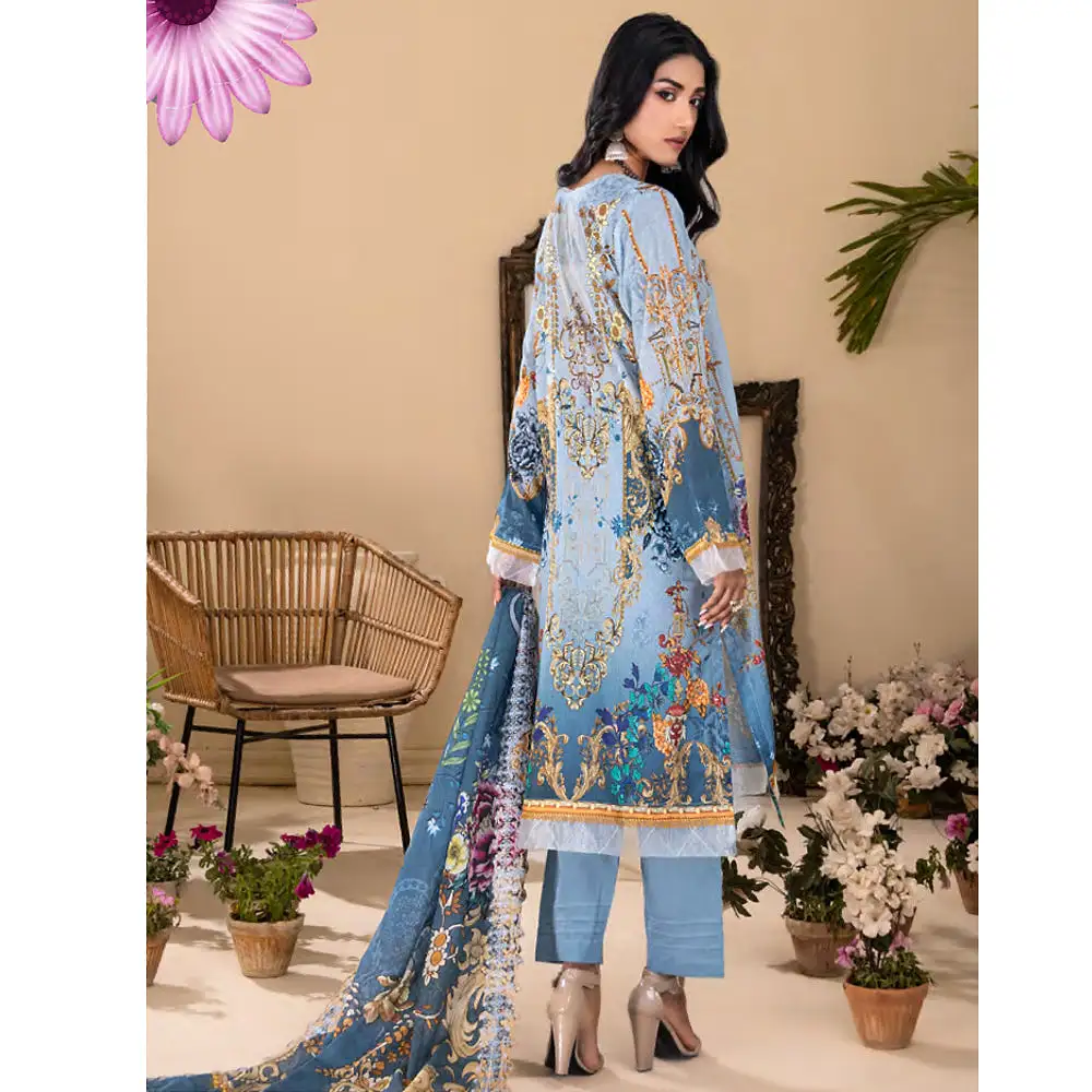 Ruby Lawn Printed Embroidered Unstitched 3Pcs Suit - 9