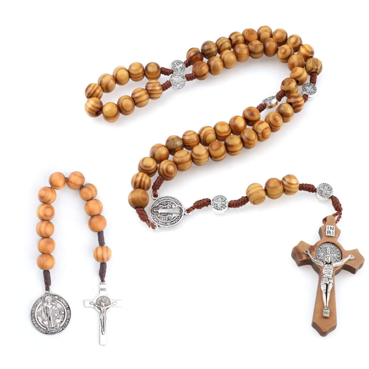 Saint Benedict wooden Rosary (Buy one get a saint Benedict pocket rosary FREE)