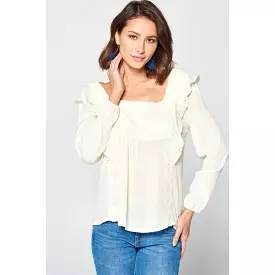 Solid Loose-fit Gauze Peasant Blouse