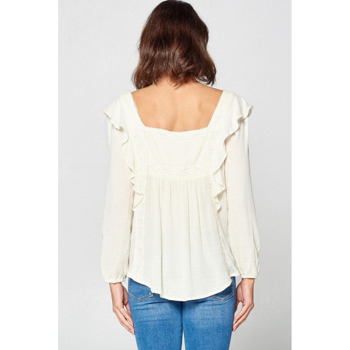 Solid Loose-fit Gauze Peasant Blouse