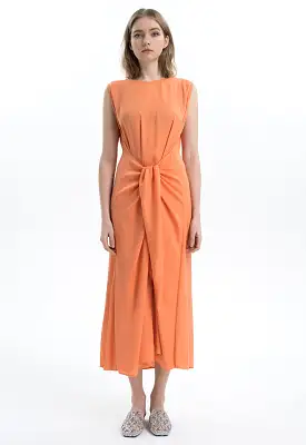 Solid Self Tie Waist Maxi Dress