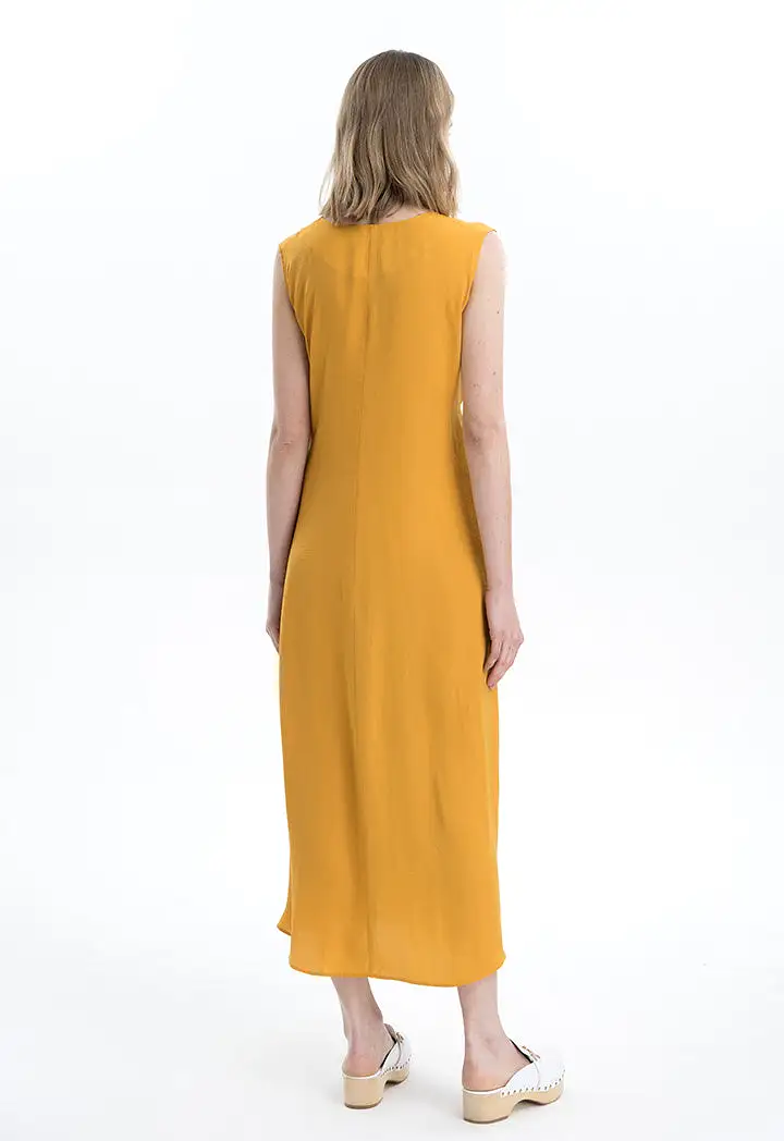 Solid Self Tie Waist Maxi Dress