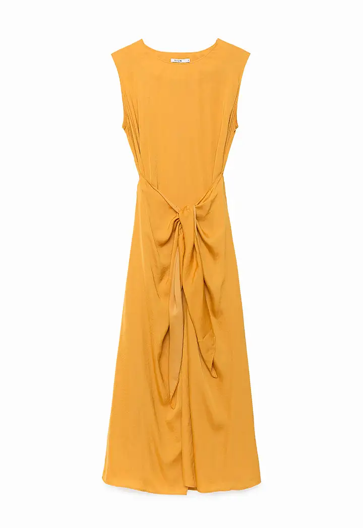 Solid Self Tie Waist Maxi Dress