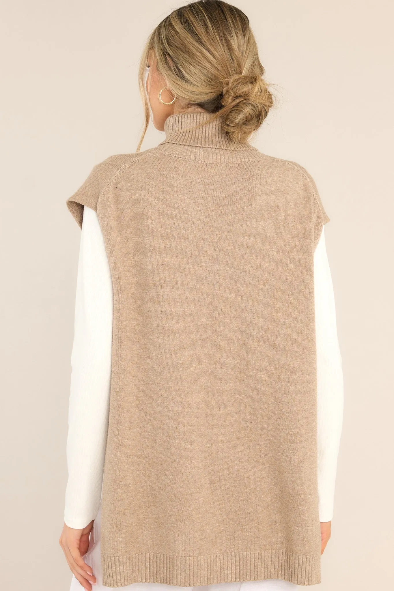 Standstill Dark Beige Turtleneck Sweater Vest