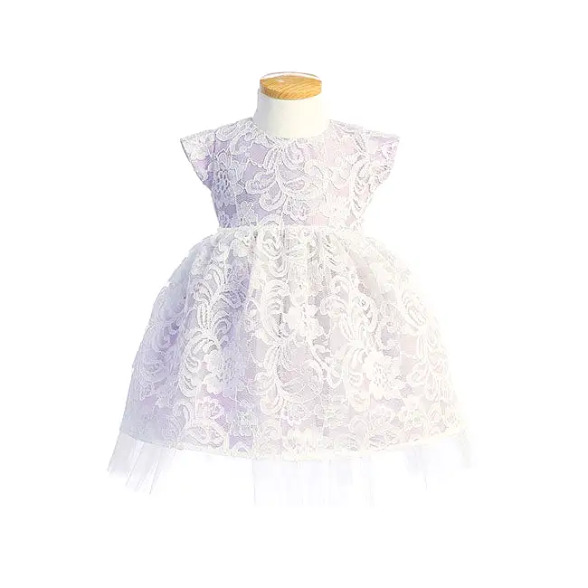 Sweet Kids Inc Floral Lace With Peek A Boo Lace & Pearl Trim Dress - Lavender