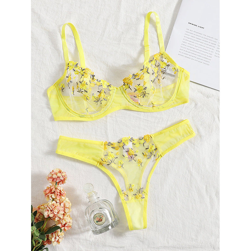 Sweet Yellow Cute Floral Lingerie