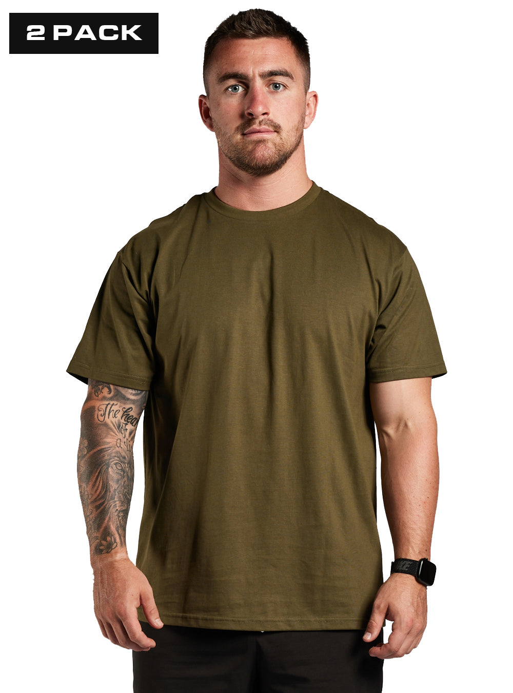 TacSource 100% Cotton Loose Fit Undergear Tee - 2 x Pack - Olive