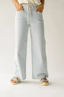 The Mendoza Waist Tie Wide Leg Pant in Blue Stripe