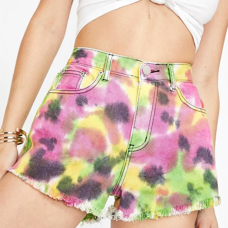 Tie Dye Loose High Waist Raw Edge Pants