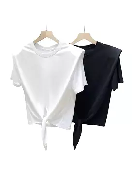 Tie Waist Shoulder Padded Crop Tee