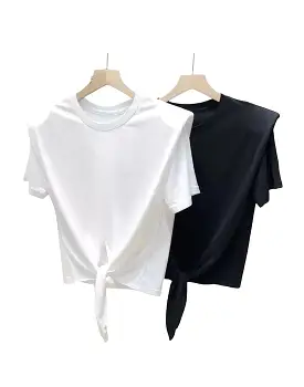 Tie Waist Shoulder Padded Crop Tee