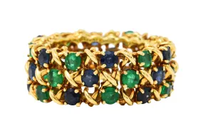 Tiffany & Co. 4.70 CTW Emerald Sapphire 18 Karat Gold Woven X Band Ring