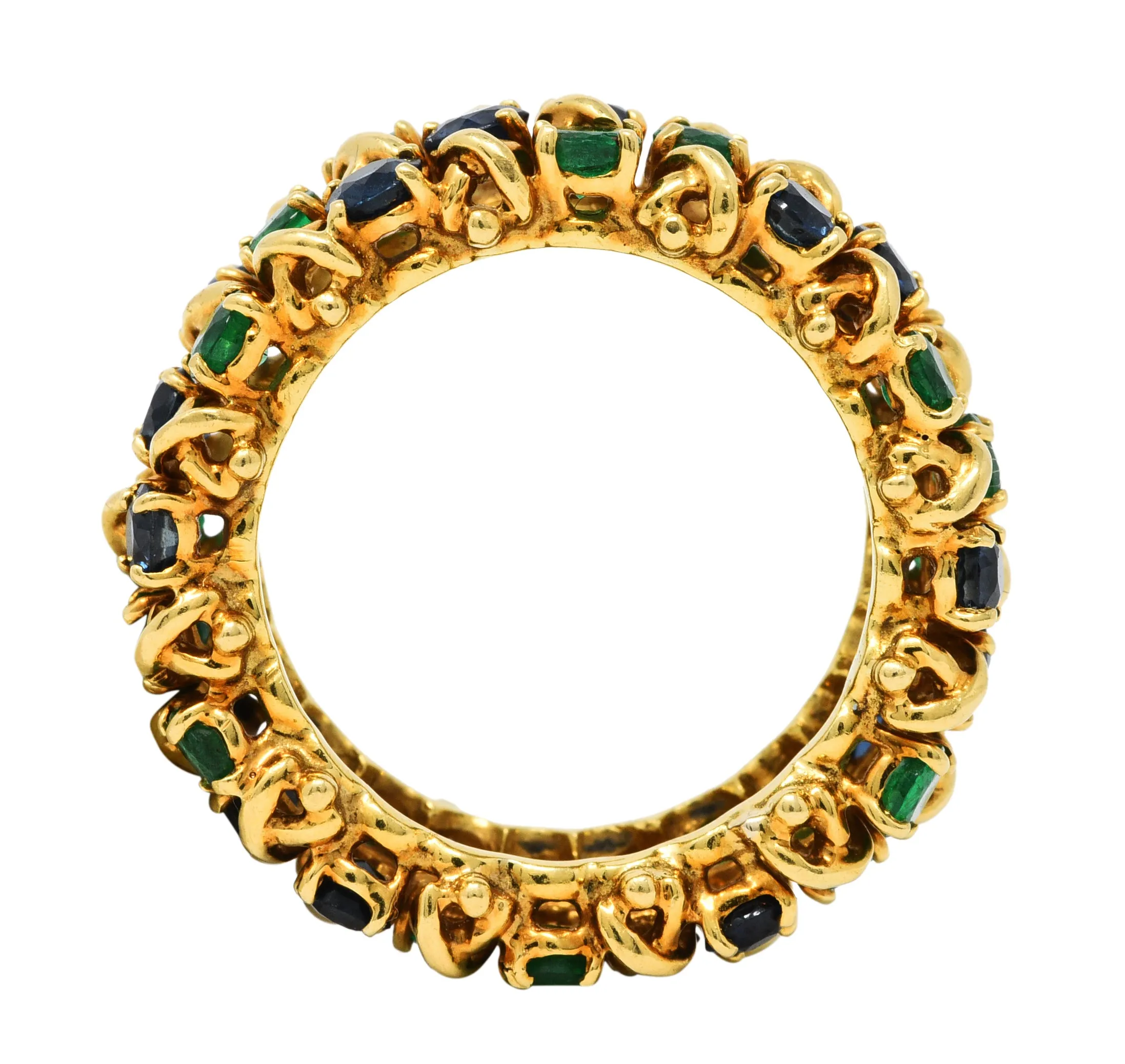 Tiffany & Co. 4.70 CTW Emerald Sapphire 18 Karat Gold Woven X Band Ring