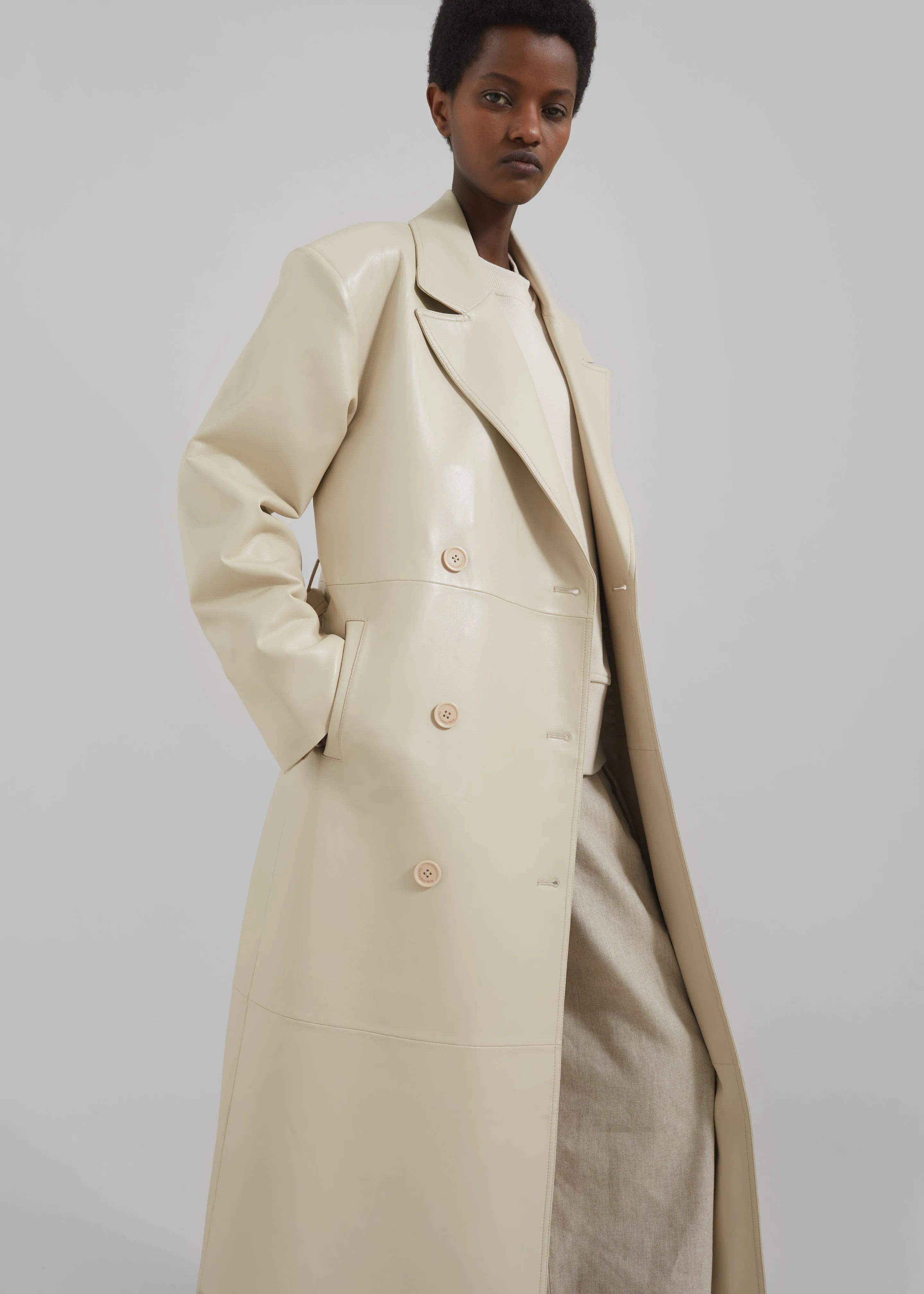 Tina Faux Leather Trench Coat - Mastic