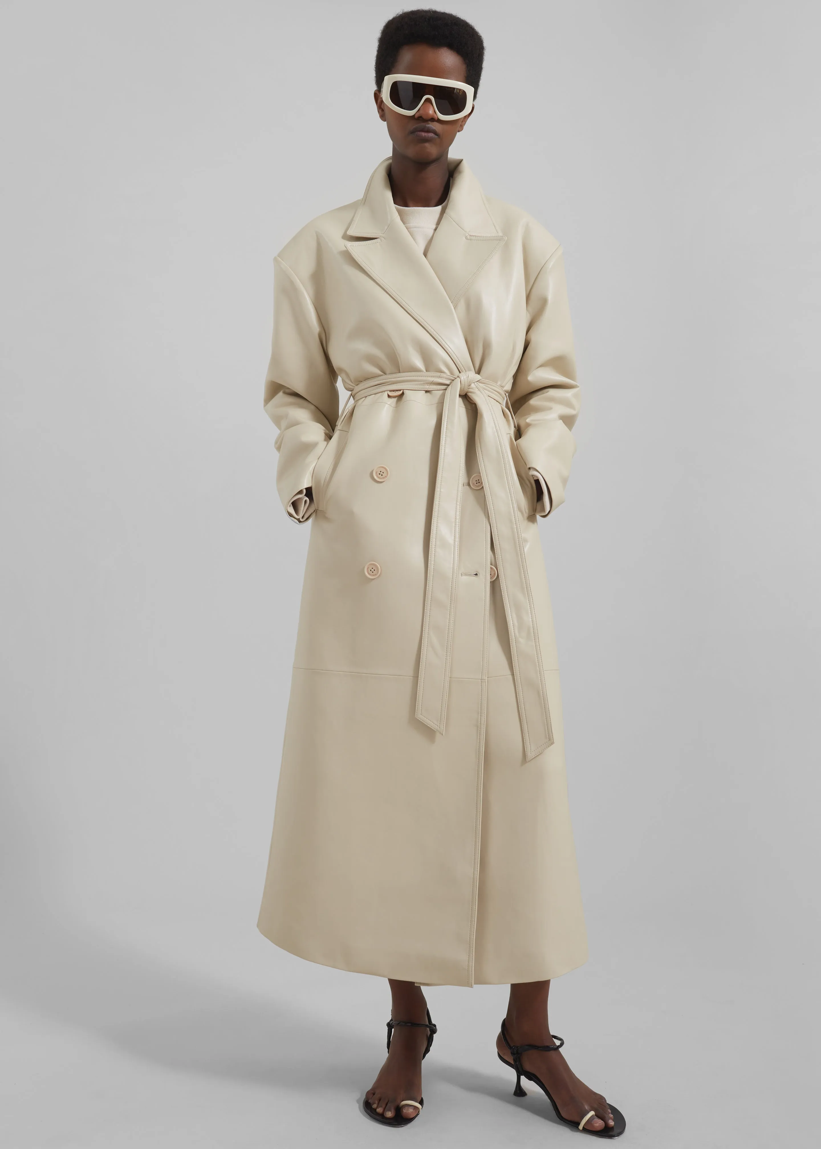 Tina Faux Leather Trench Coat - Mastic