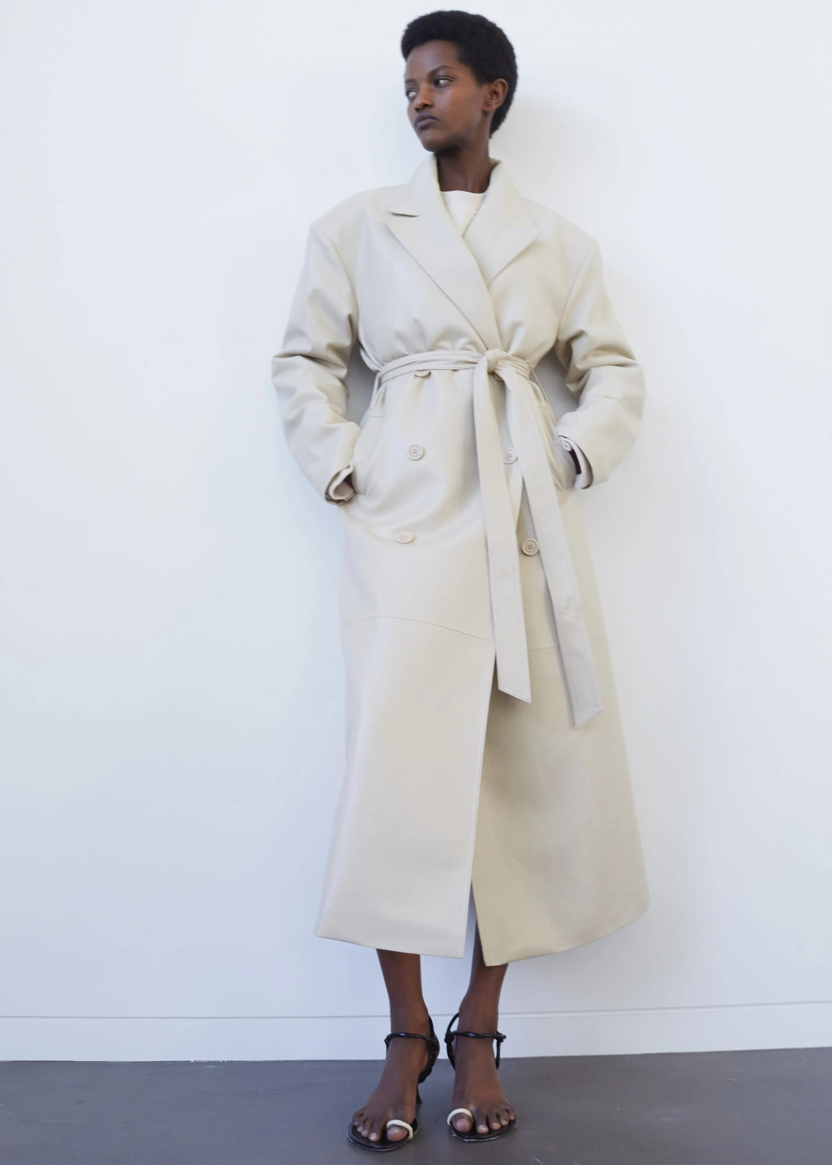 Tina Faux Leather Trench Coat - Mastic