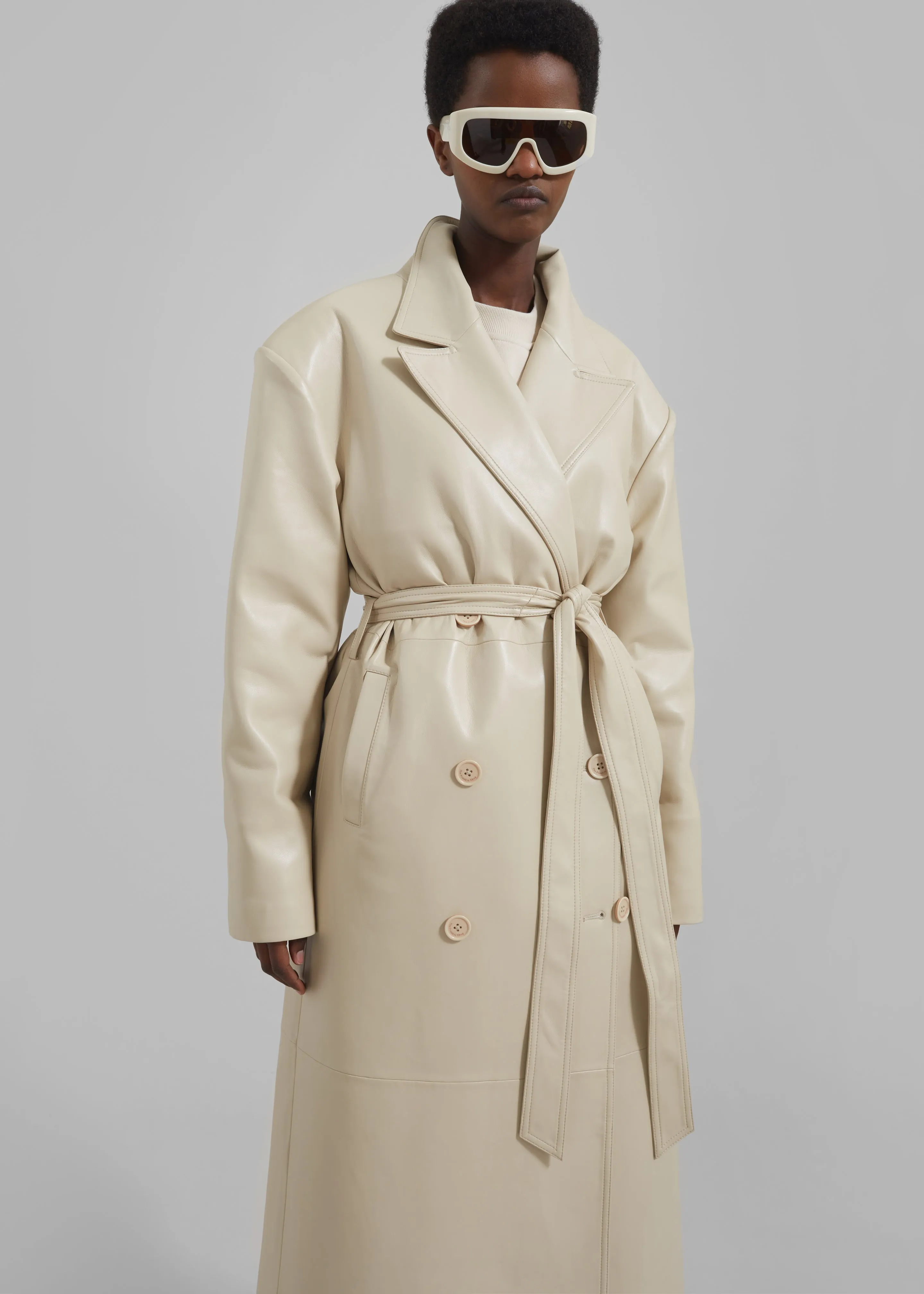 Tina Faux Leather Trench Coat - Mastic