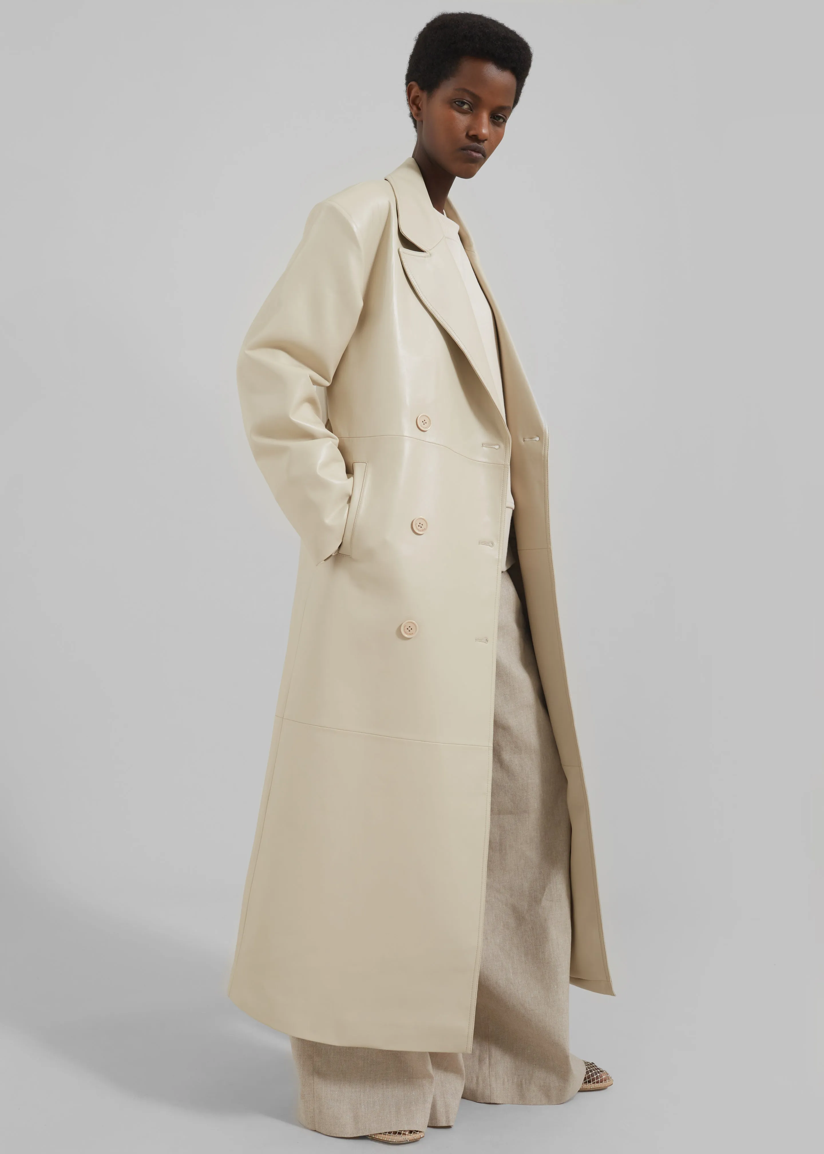 Tina Faux Leather Trench Coat - Mastic