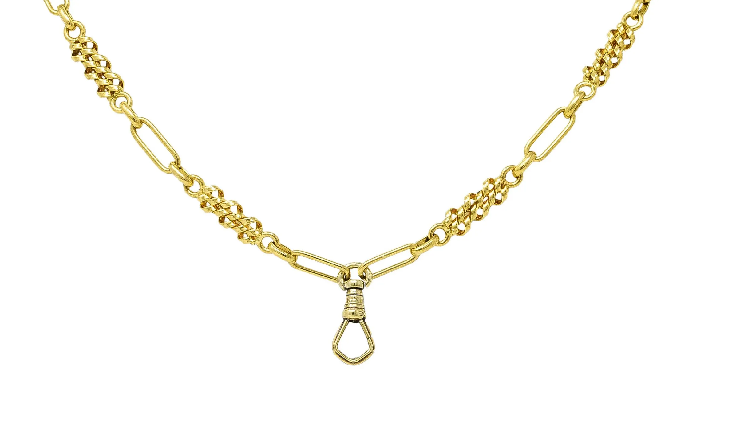 Victorian 18 Karat Yellow Gold Woven Twist Antique Chain Link Necklace