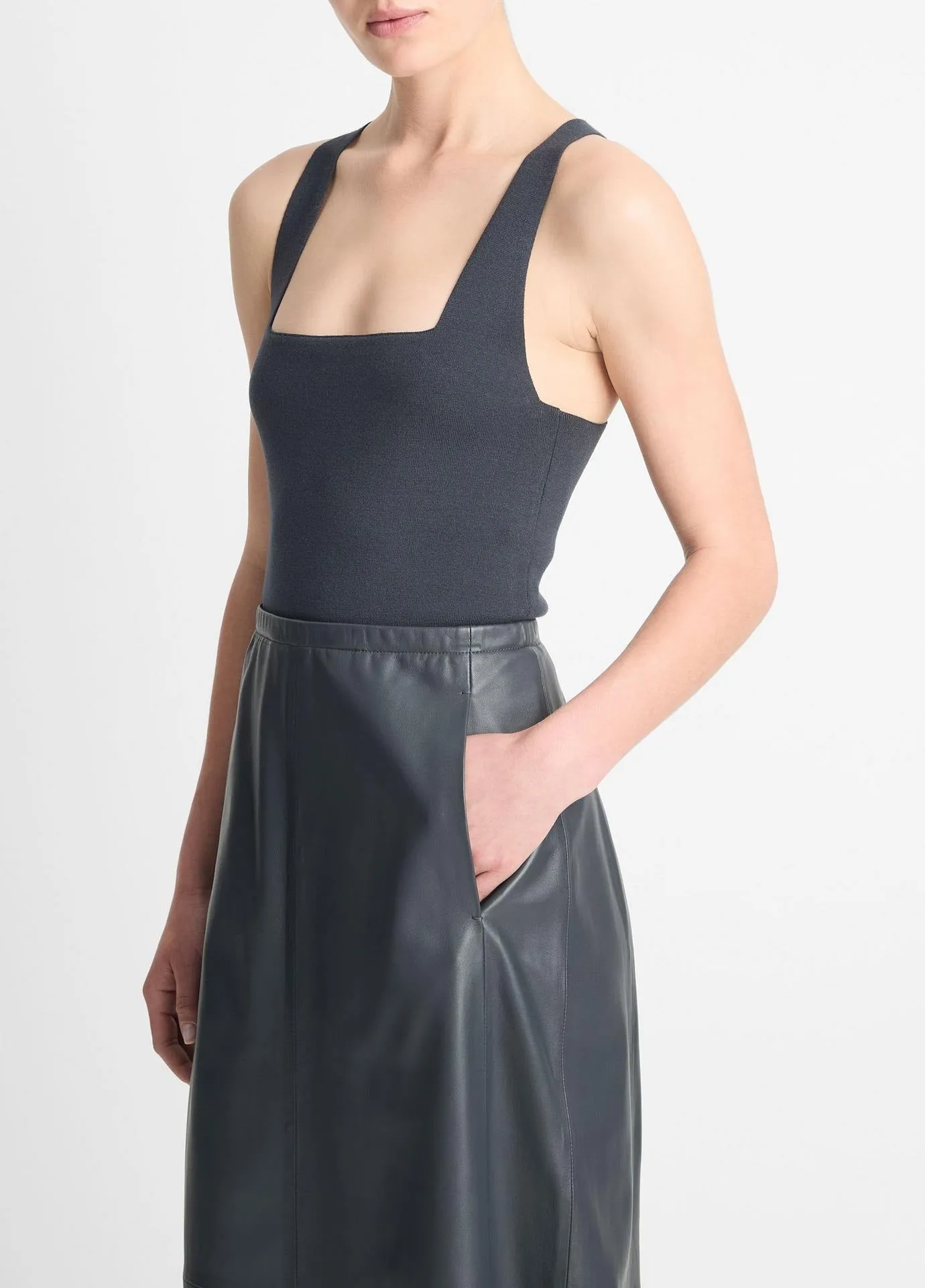 Vince Racerback Square Neck Tank in Graphite