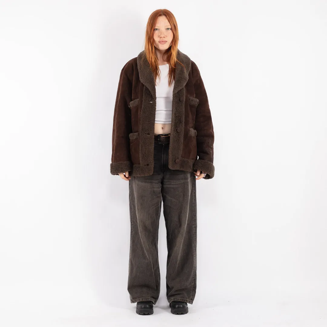 Vintage 80's Women Sheepskin Jacket in Brown