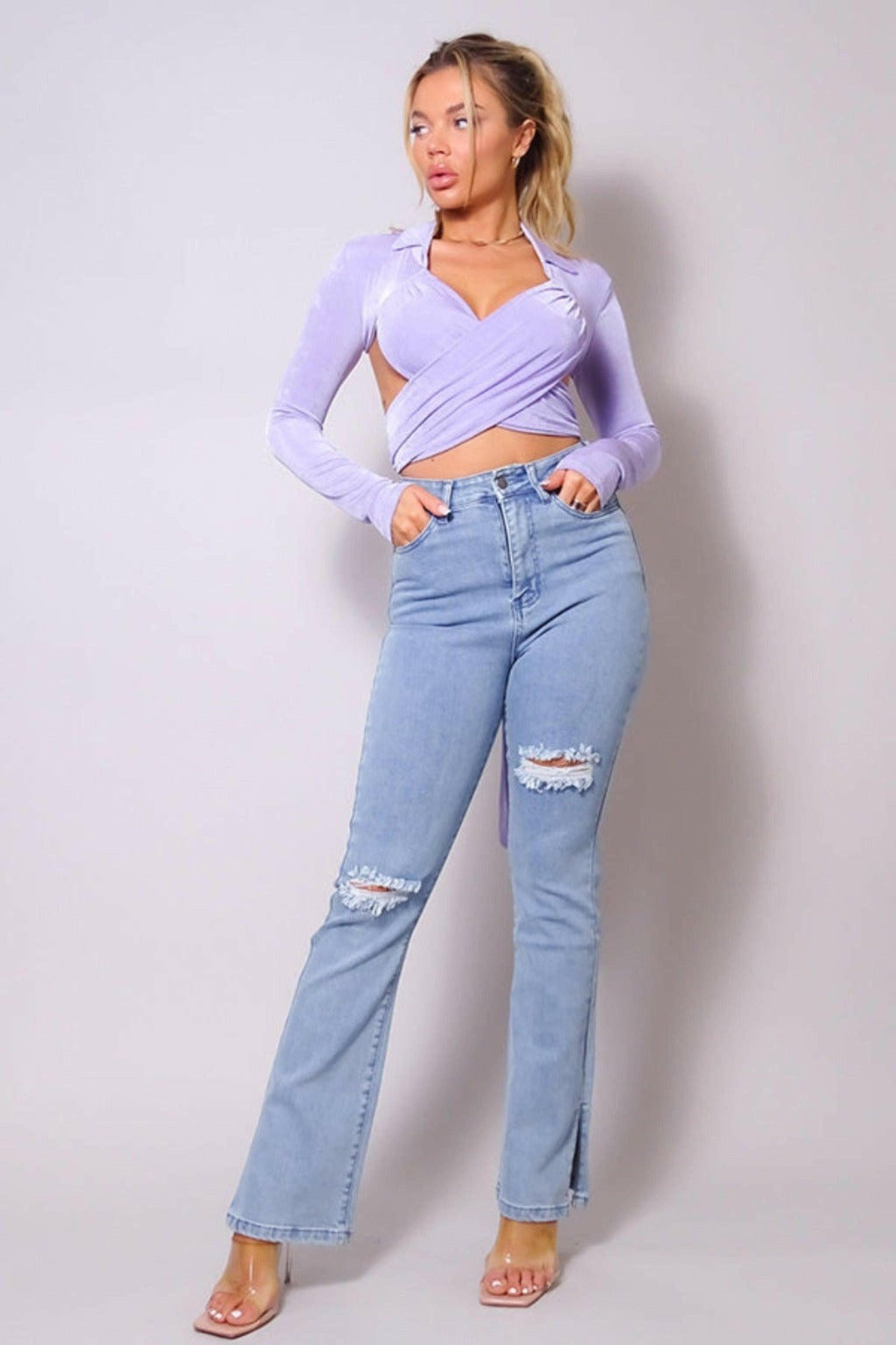 Violet Waist Tie Cropped Tops