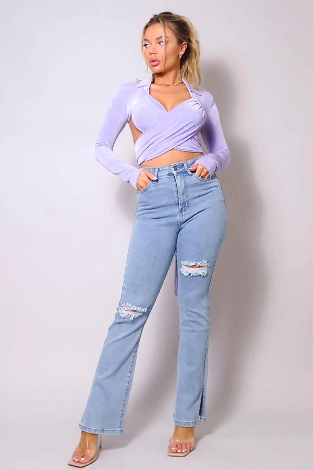 Violet Waist Tie Cropped Tops