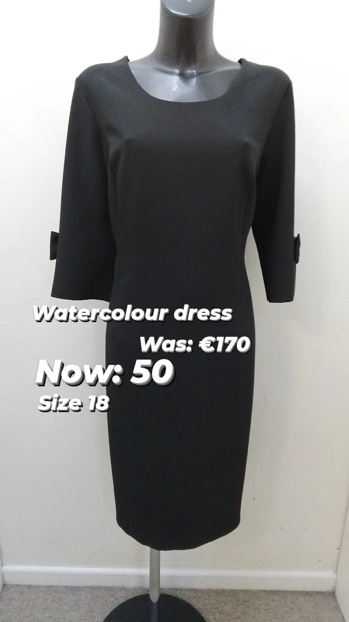 W112 Watercolours 1/4 sleeve black dress