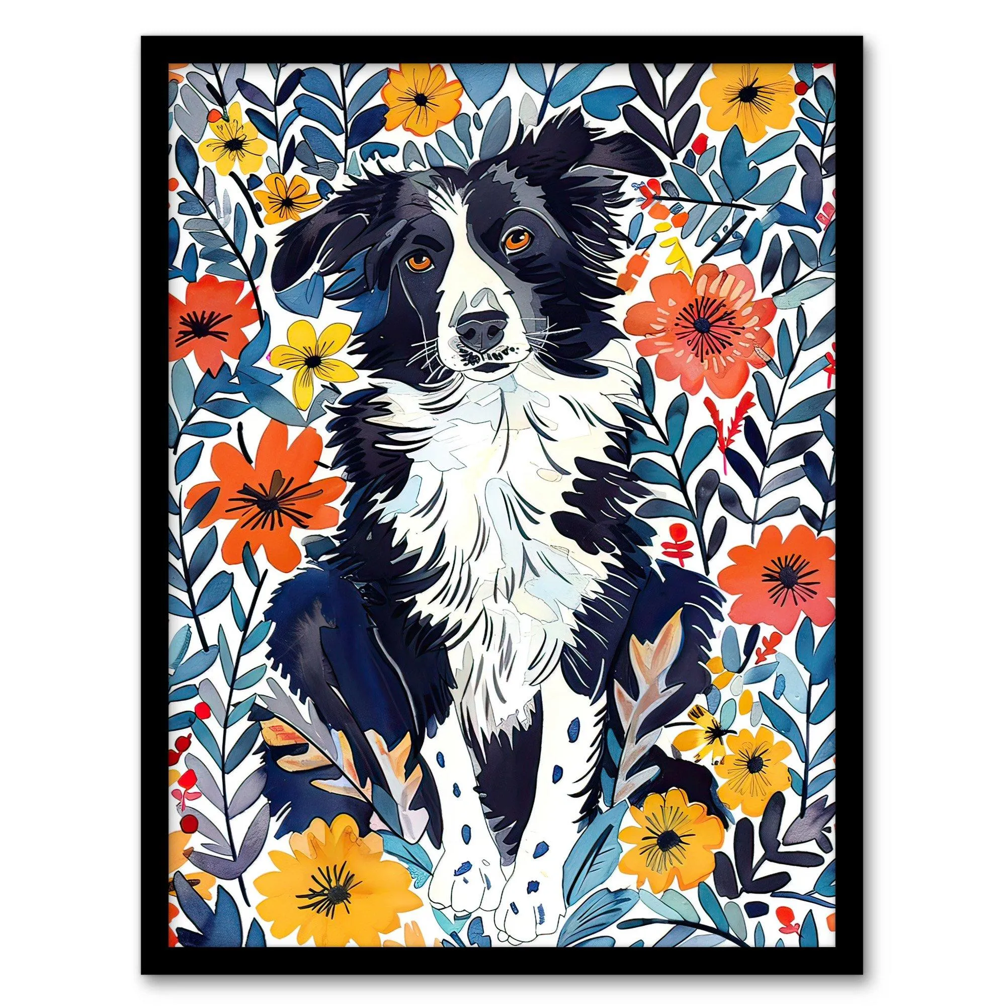 Wall Art & Pictures | Border Collie Flower Field Dog Lover Watercolour Framed Wall Art | Artery8