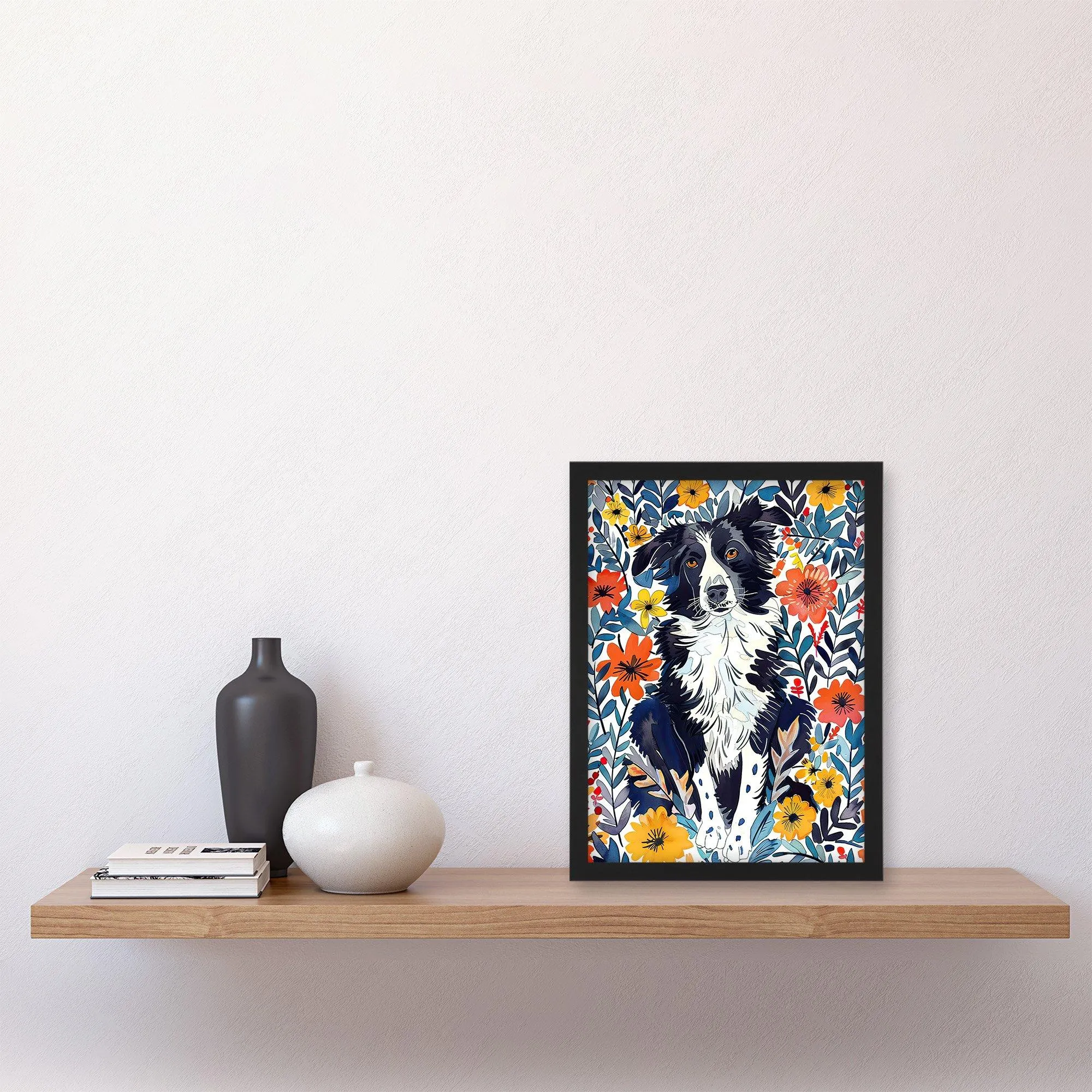 Wall Art & Pictures | Border Collie Flower Field Dog Lover Watercolour Framed Wall Art | Artery8