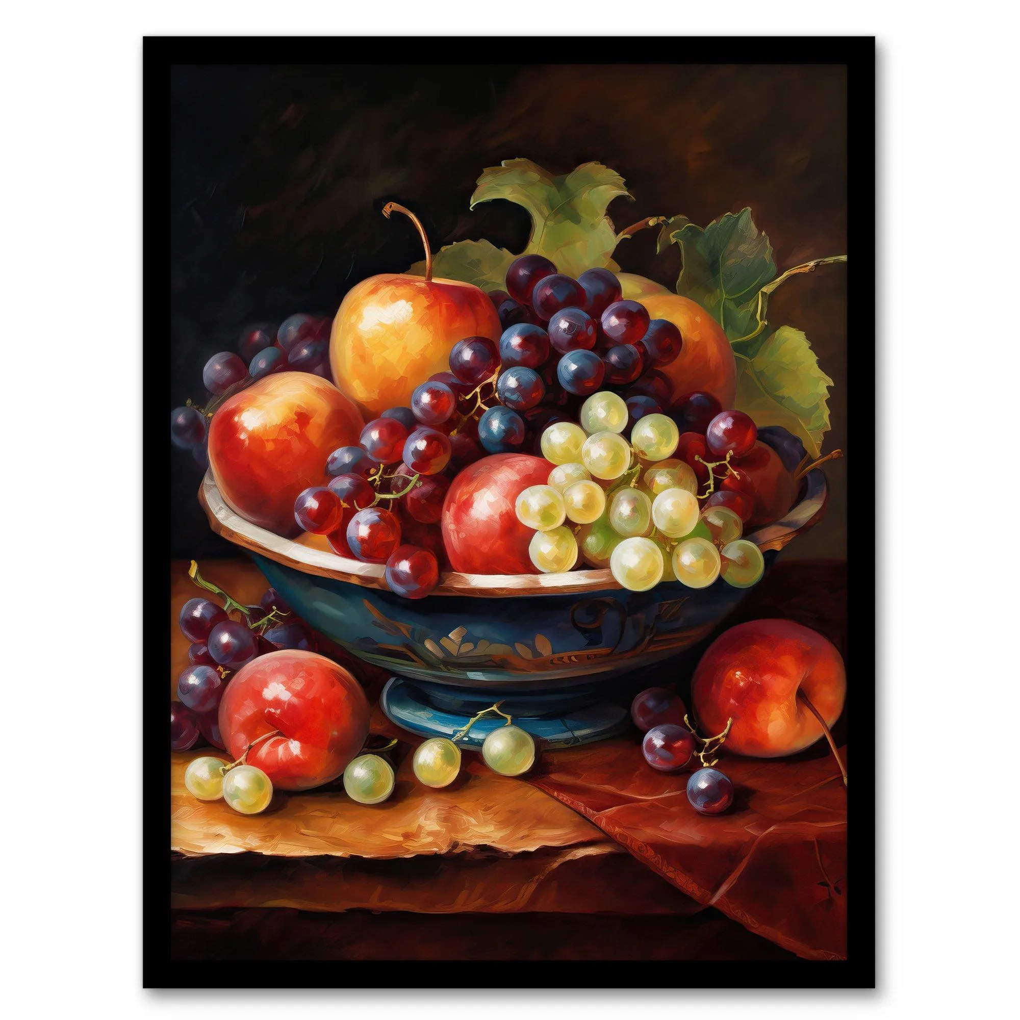 Wall Art & Pictures | Classical Still Life Fruit Bowl Oil Painting Kitchen Artwork Framed Wall Art Print A4 | Artery8