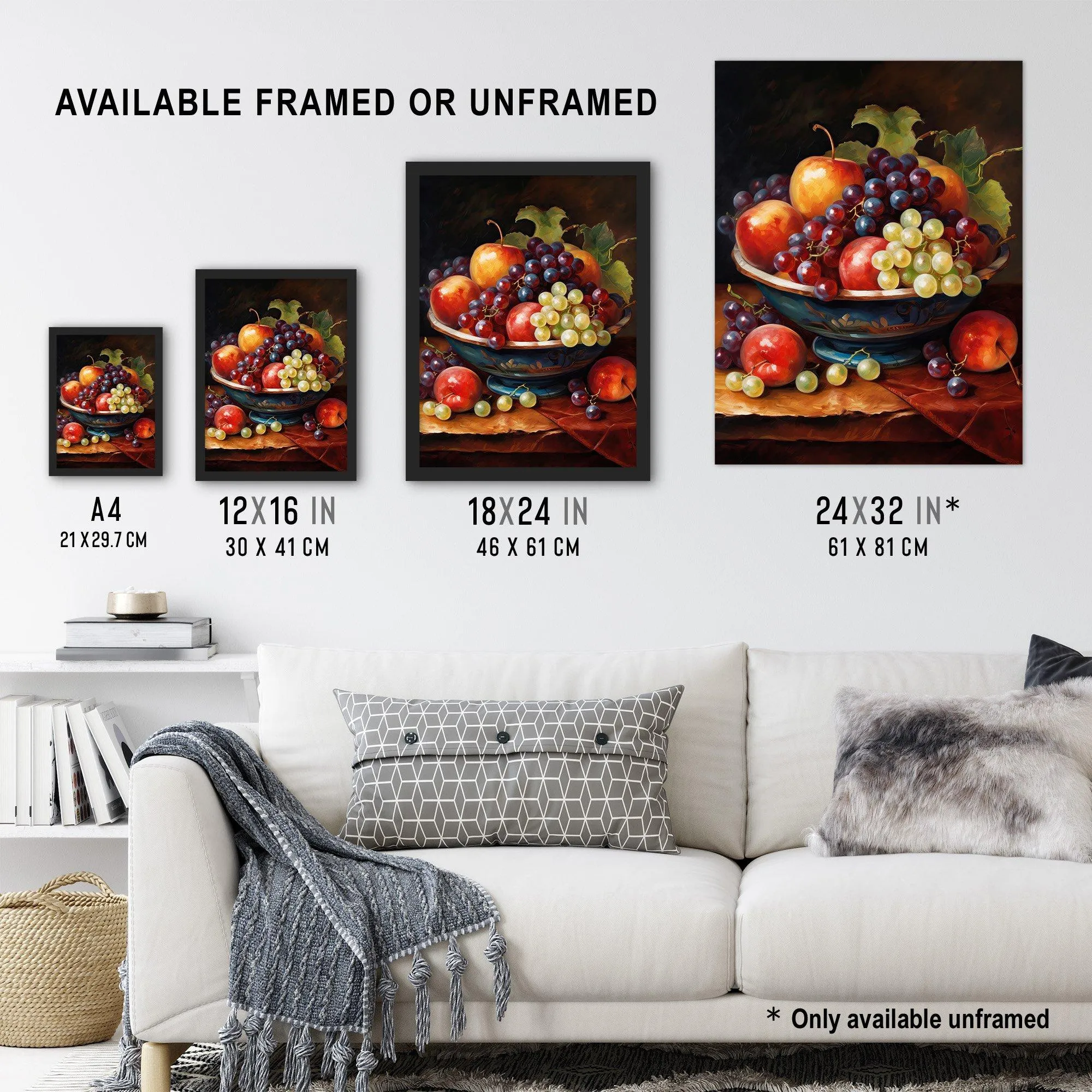 Wall Art & Pictures | Classical Still Life Fruit Bowl Oil Painting Kitchen Artwork Framed Wall Art Print A4 | Artery8