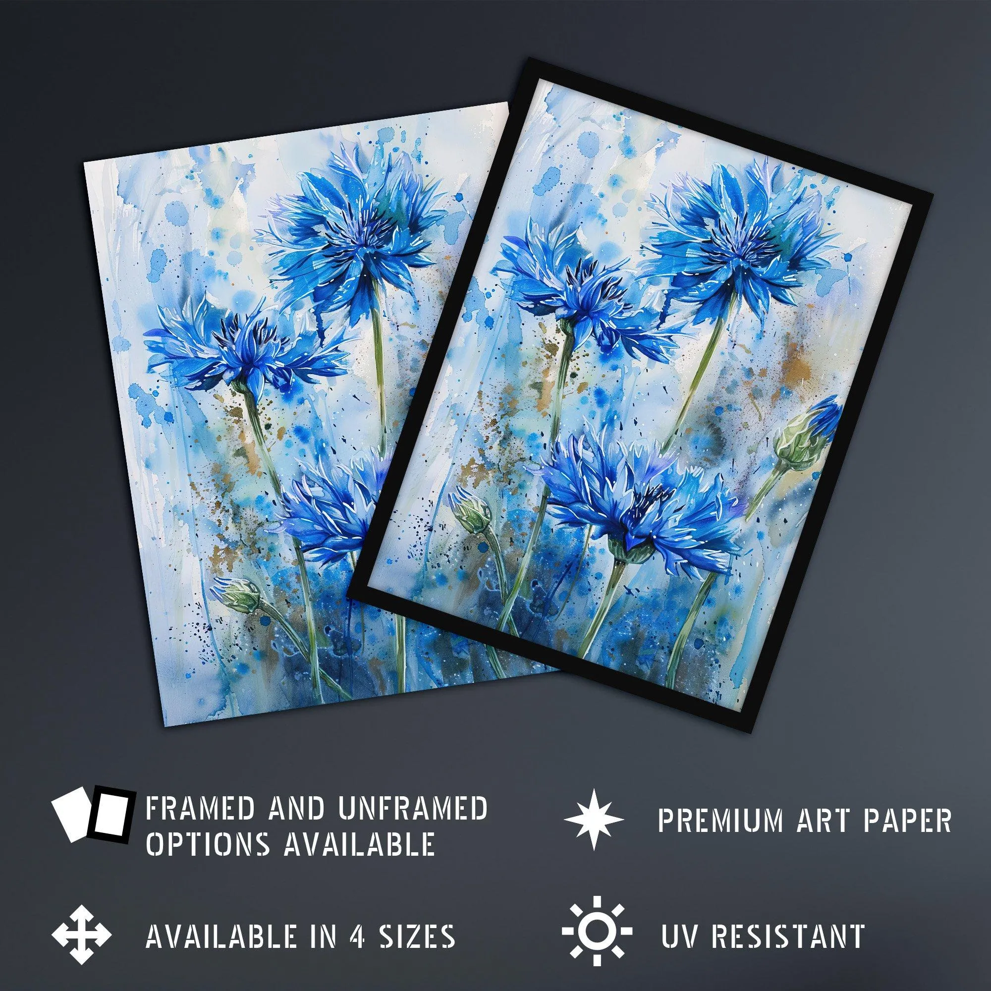 Wall Art & Pictures | Cornflowers Blue Flower Watercolour Painting Framed Art Print | Artery8