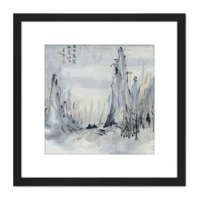 Wall Art & Pictures | Gao Qipei Trees Hills Painting 8X8 Inch Square Wooden Framed Wall Art Print Picture with Mount | Arter