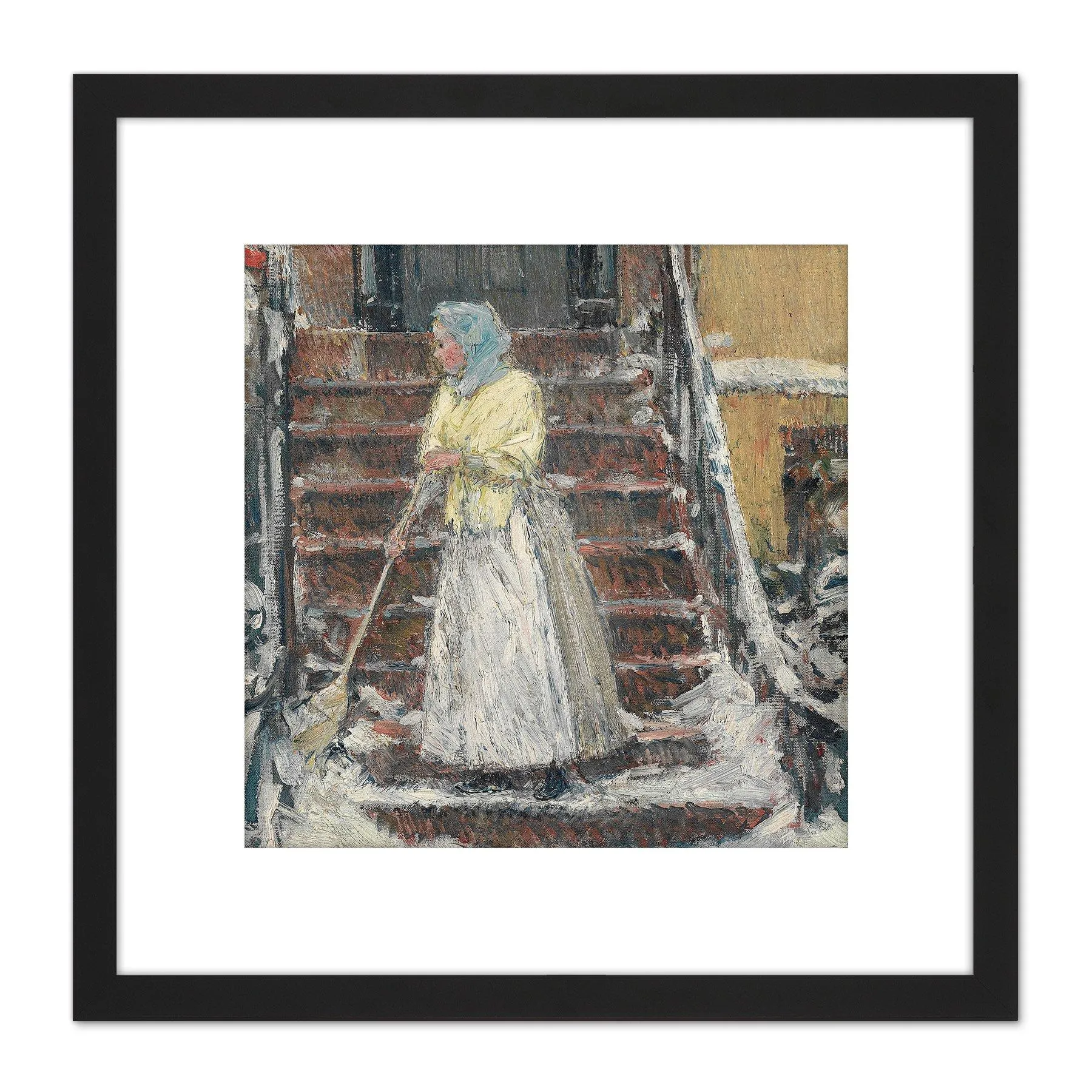 Wall Art & Pictures | Hassam Sweeping Snow Painting 8X8 Inch Square Wooden Framed Wall Art Print Picture with Mount | Artery