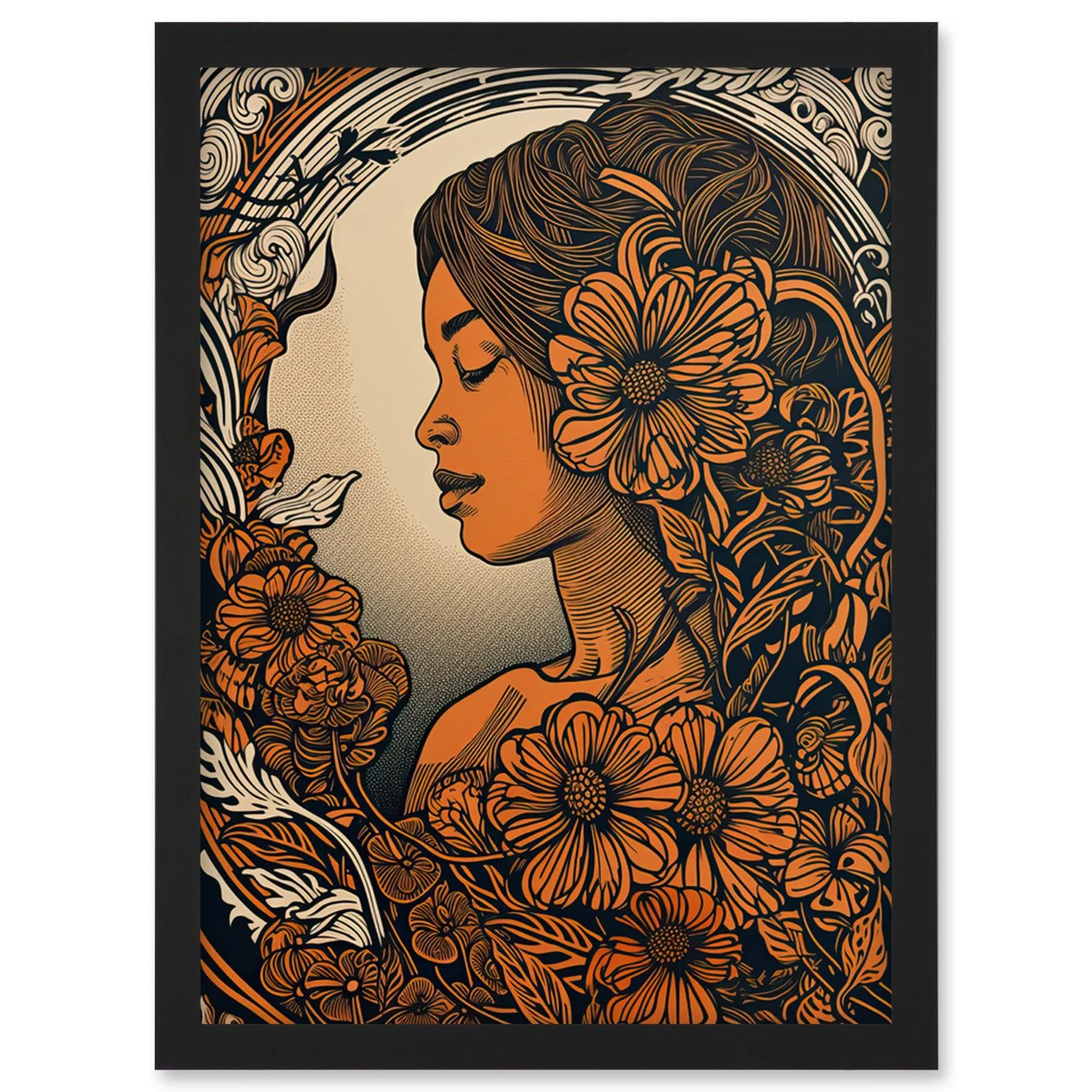 Wall Art & Pictures | I am Woman Modern Floral Linocut Illustration Artwork Framed Wall Art Print A4 | Artery8