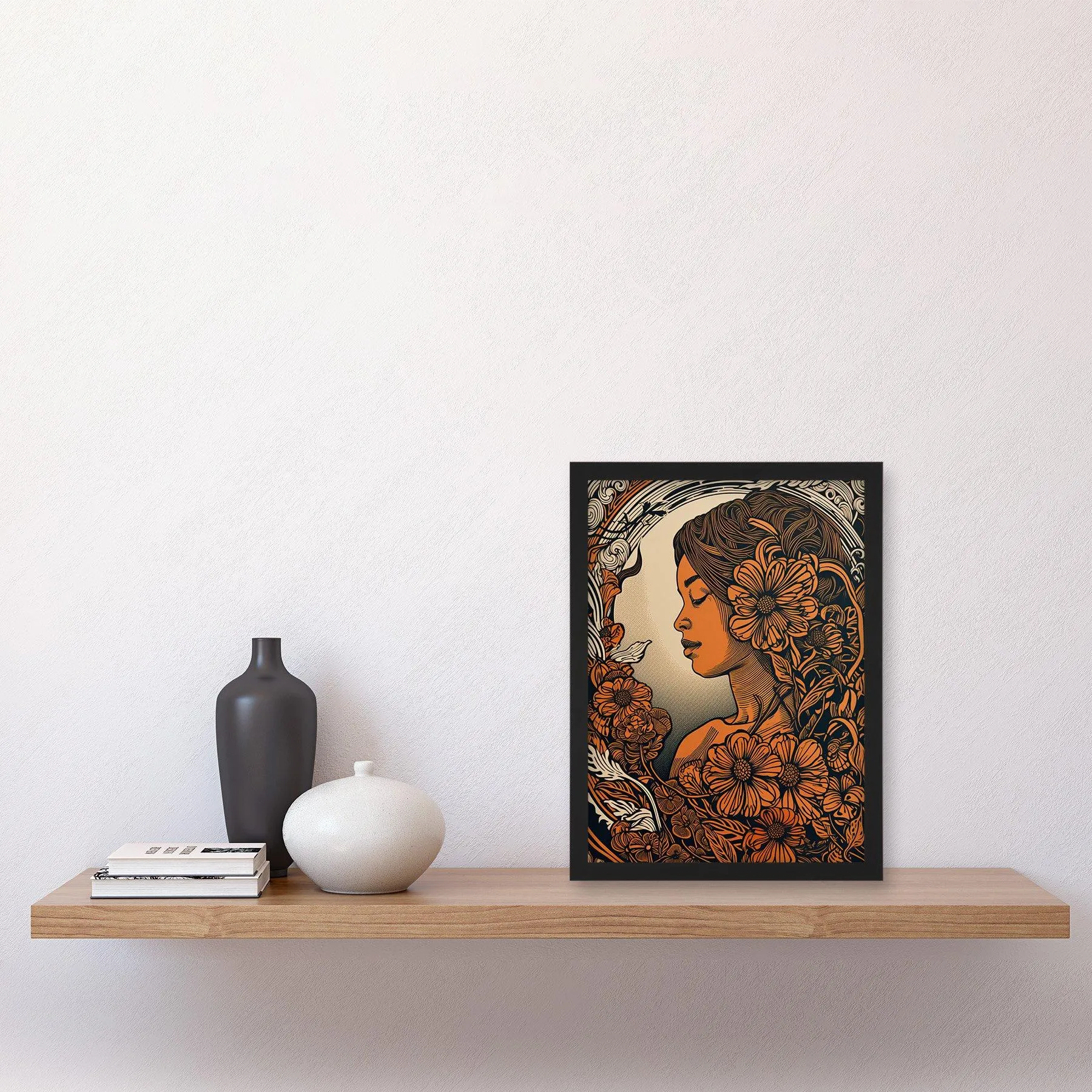 Wall Art & Pictures | I am Woman Modern Floral Linocut Illustration Artwork Framed Wall Art Print A4 | Artery8