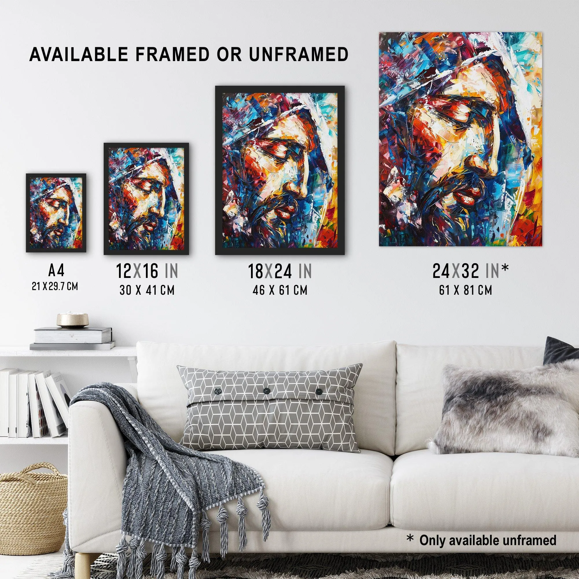 Wall Art & Pictures | Jesus Face Portrait Religious Painting Framed Art Print | Artery8