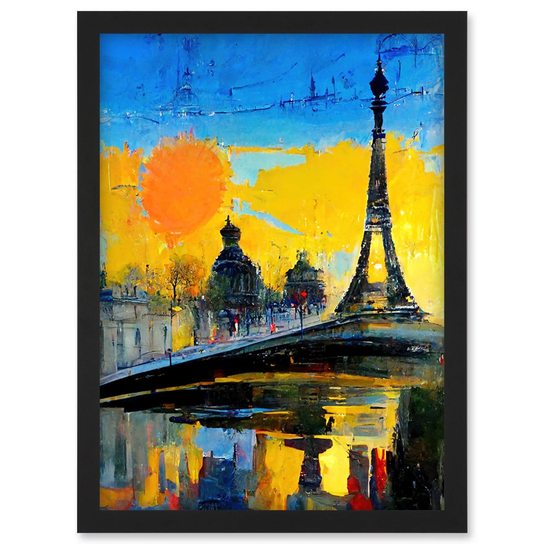 Wall Art & Pictures | Modern Bright Abstract Paris At Sunrise Cityscape Eiffel Tower Artwork Framed Wall Art Print A4 | Arte