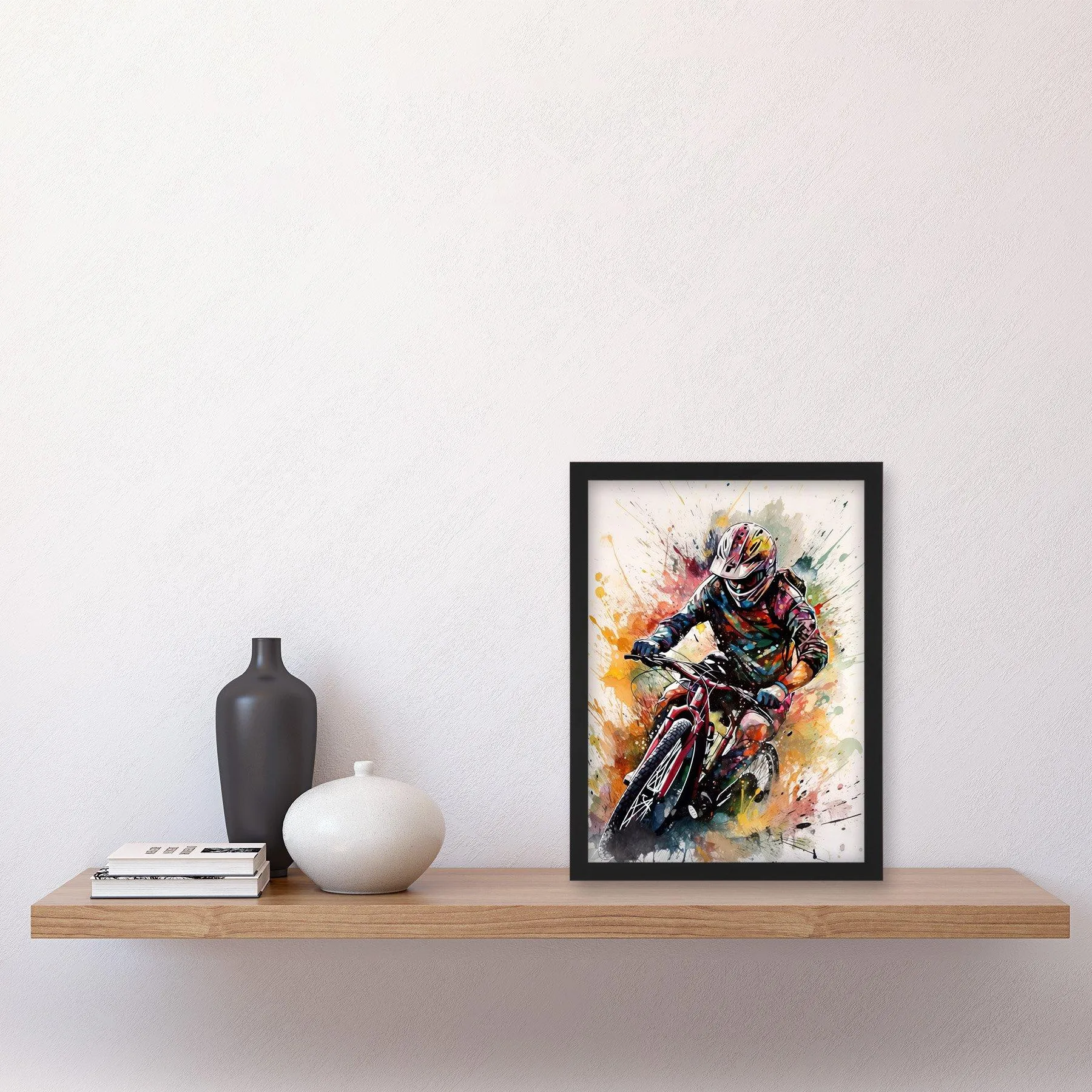 Wall Art & Pictures | Mountain Biker Action Shot Paint Splat Portrait Artwork Framed Wall Art Print A4 | Artery8