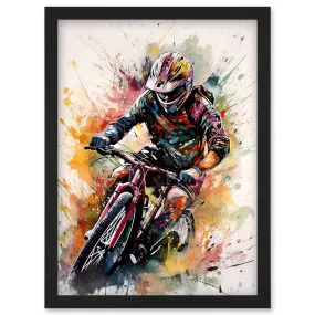 Wall Art & Pictures | Mountain Biker Action Shot Paint Splat Portrait Artwork Framed Wall Art Print A4 | Artery8