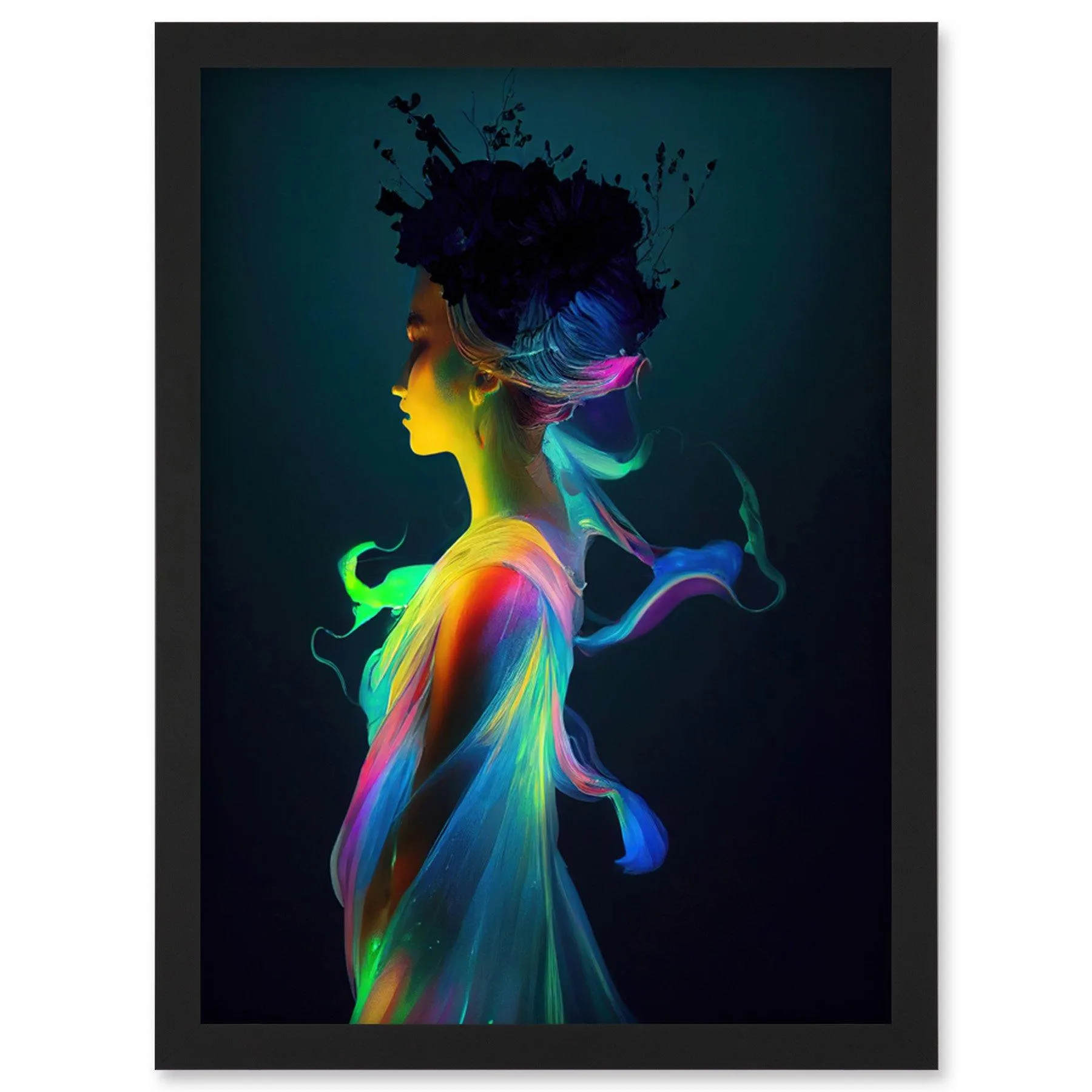 Wall Art & Pictures | Nature Fairy In Colourful Fluorescent Light Dress Artwork Framed Wall Art Print A4 | Artery8