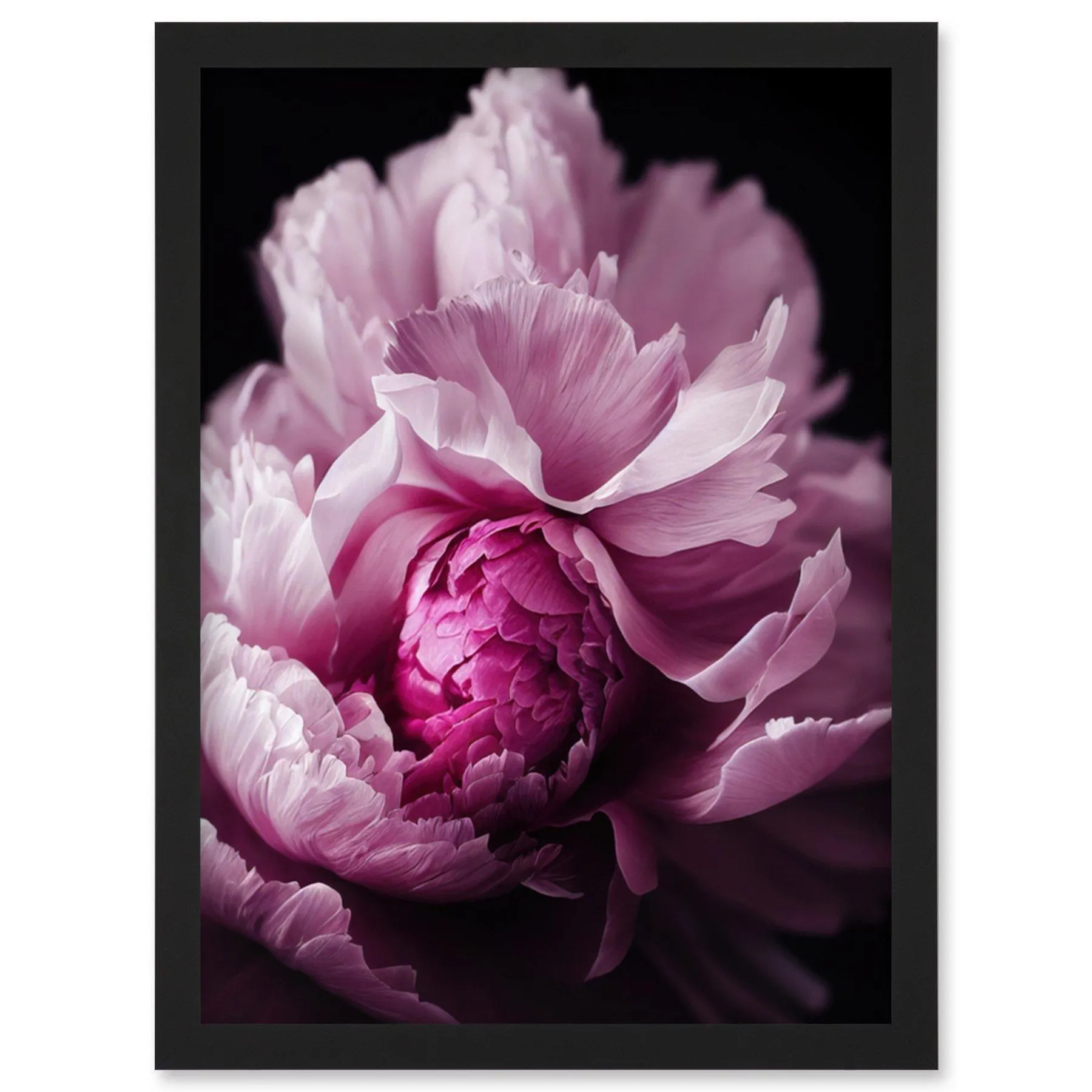 Wall Art & Pictures | Pink Peony Blooming Petals Macro Photograph Artwork Framed Wall Art Print A4 | Artery8