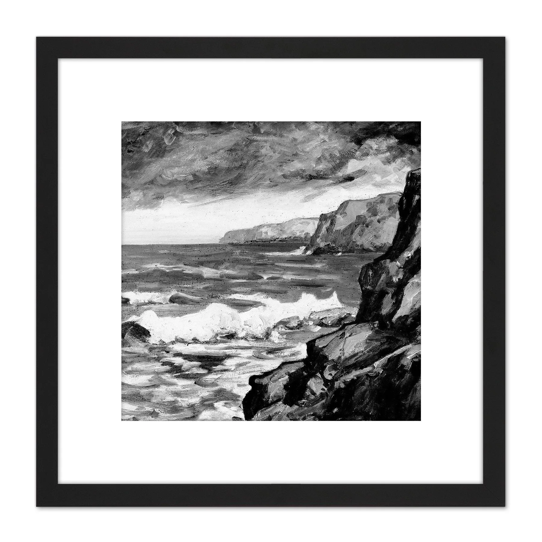 Wall Art & Pictures | Pontiac Seascape 1900 Painting 8X8 Inch Square Wooden Framed Wall Art Print Picture with Mount | Arter