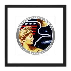 Wall Art & Pictures | Space NASA Apollo 17 Mission Emblem Badge Patch 8X8 Inch Square Wooden Framed Wall Art Print Picture w