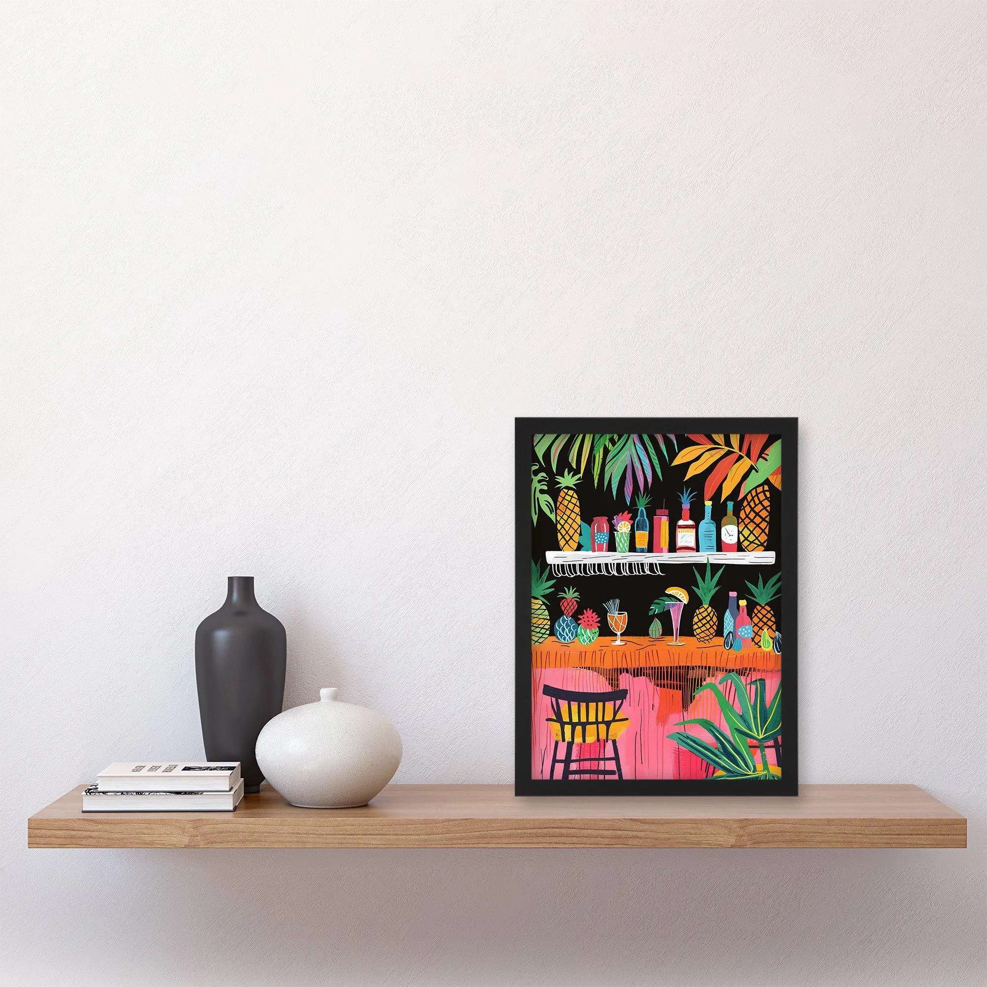 Wall Art & Pictures | Tiki Bar Tropical Pineapples Bold Colourful Framed Art Print | Artery8